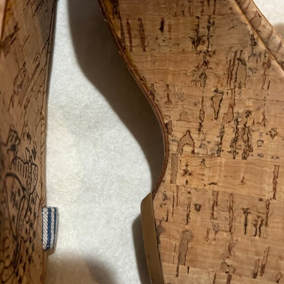 CHANEL Resort Cork Wedges Blue Striped Yellow CC Ankle Strap Shoes 36 6 - Picture 4 of 16